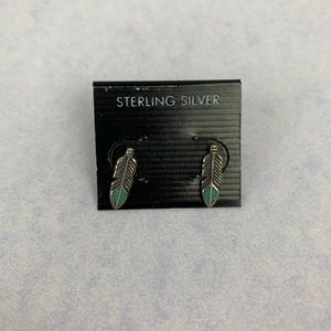 Sterling Silver Feather Earrings with Turquoise
